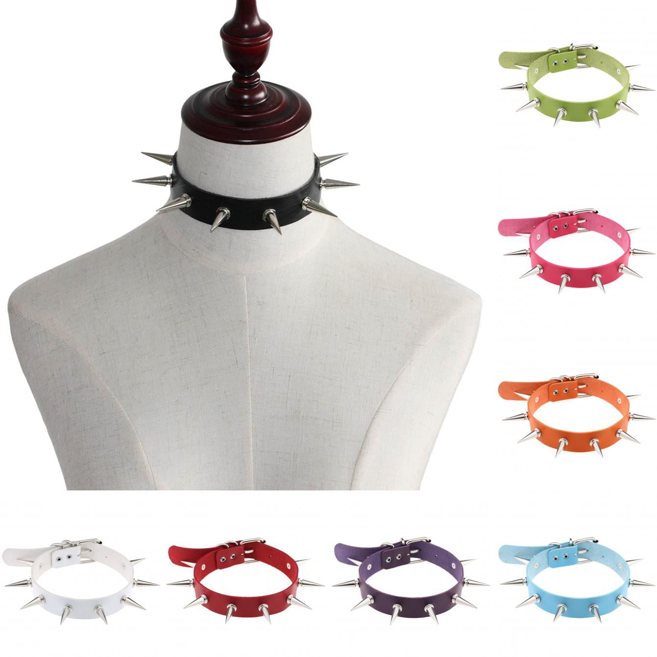 Punk Spike Rivet Choker Collar Necklace - Gothic Faux Leather Adjustable Clavicle Jewelry For Women & Men