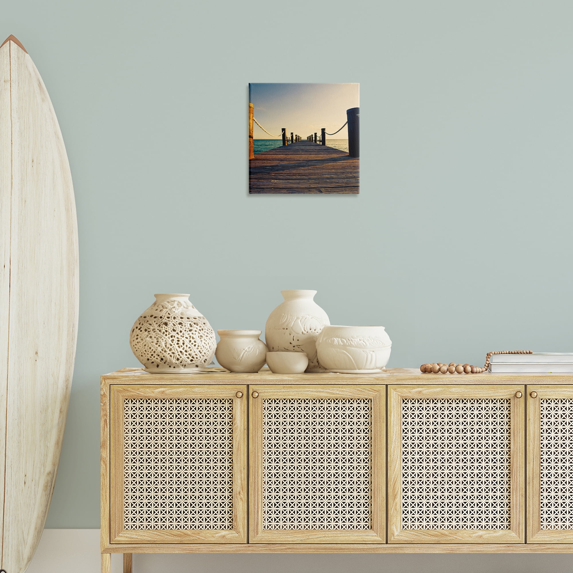 Stupell Industries Coastal Beach Dock Nautical & Beach Photography Wrapped Canvas Art Print Wall Art, 17 x 17
