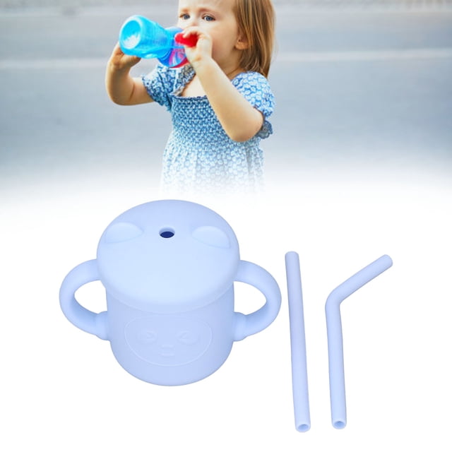 Taza De Paja De Silicona Para Bebé, Entrenamiento Para Beber, Tapa Con Dos Asas
