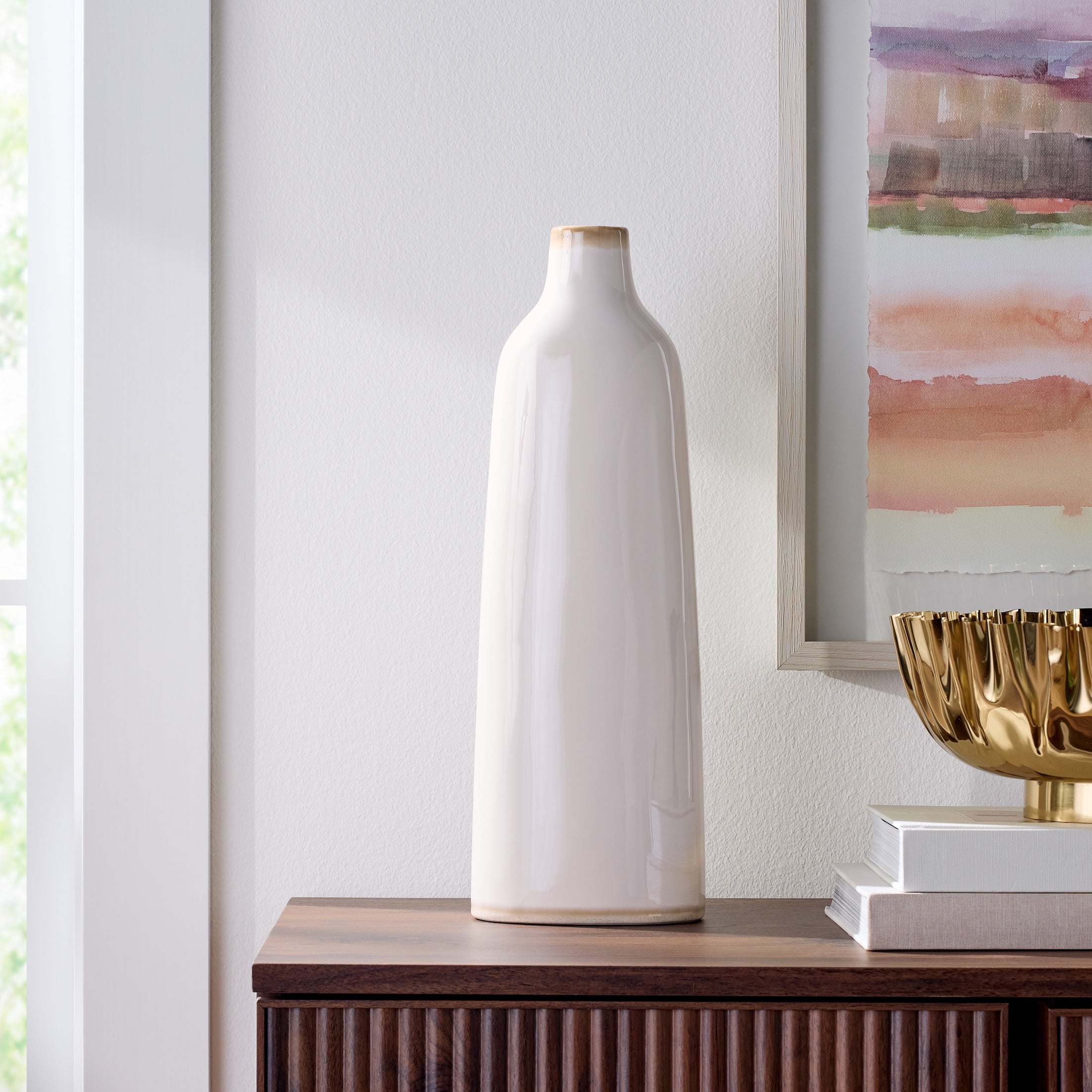 Better Homes & Gardens Indoor Vanilla Bottle Shaped Vase, 18 inch tall