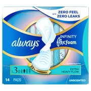 Always Infinity Feminine Pads, Size 3, Extra Heavy, Wings, Unscented, 14 Count