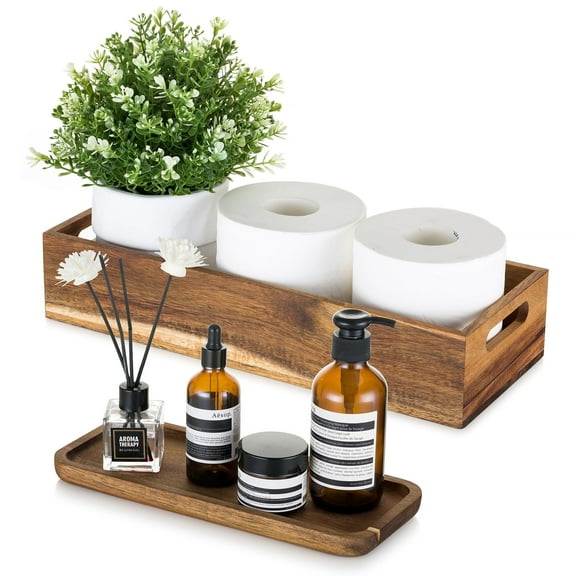 Hanobe Bathroom Toilet Tank Basket Tray: S/2 Toilet Paper Topper with Vanity Tray  Organizer Toiletry Storage Holder Box