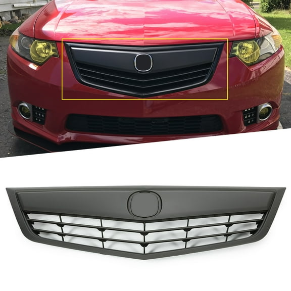 Kojem Front Bumper Upper Grille for 11 12 13 14  Acura TSX 3-IN-ONE Whole Grill Kit with Molding Black Painted  AC1200115