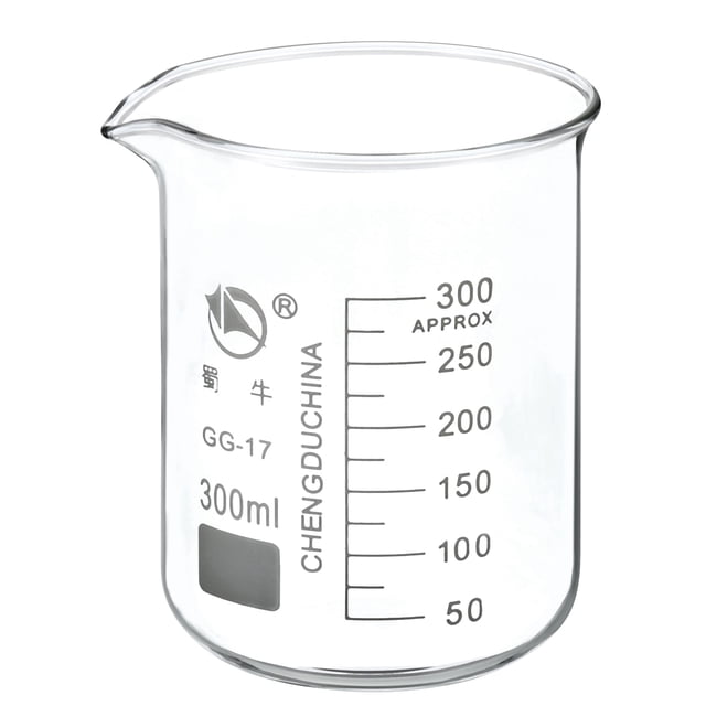 Uxcell vaso de precipitados de vidrio de baja forma de 300 ml, tazas de medición graduadas de borosilicato 3.3