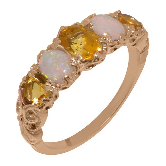 LBG British Made 9k Rose Gold Natural Citrine & Opal Womens Band Ring - 33 size options - Size 10