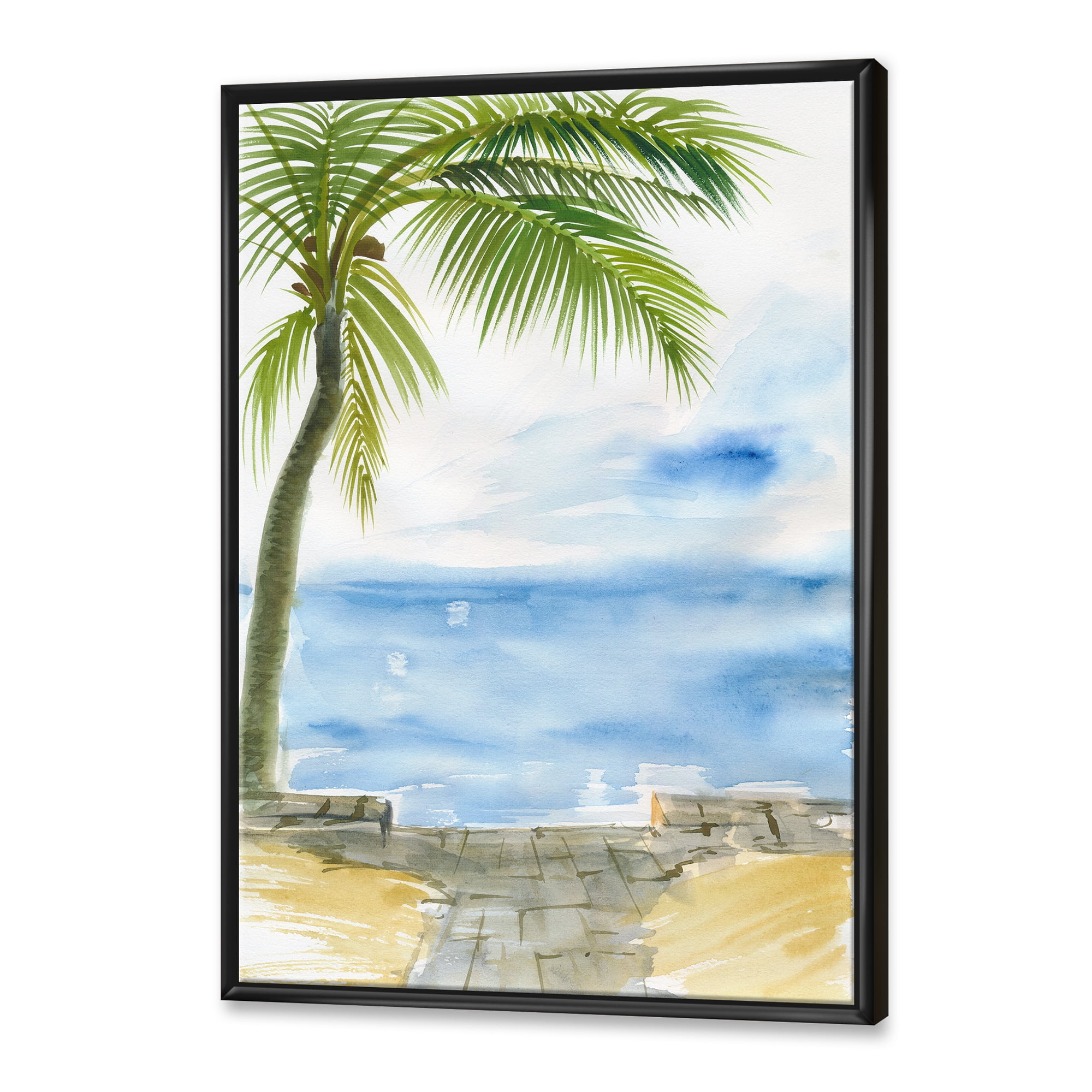Designart 'Palm Beach Resort At Sunrise II' Nautical & Coastal Framed Canvas Wall Art Print