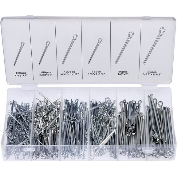 NEIKO 50454A Cotter Pin Assortment | 555 Piece | Zinc Plated | Steel Split Pin Fastener Clips | Straight Hairpins | Holds Pins or Castle Nuts in Place