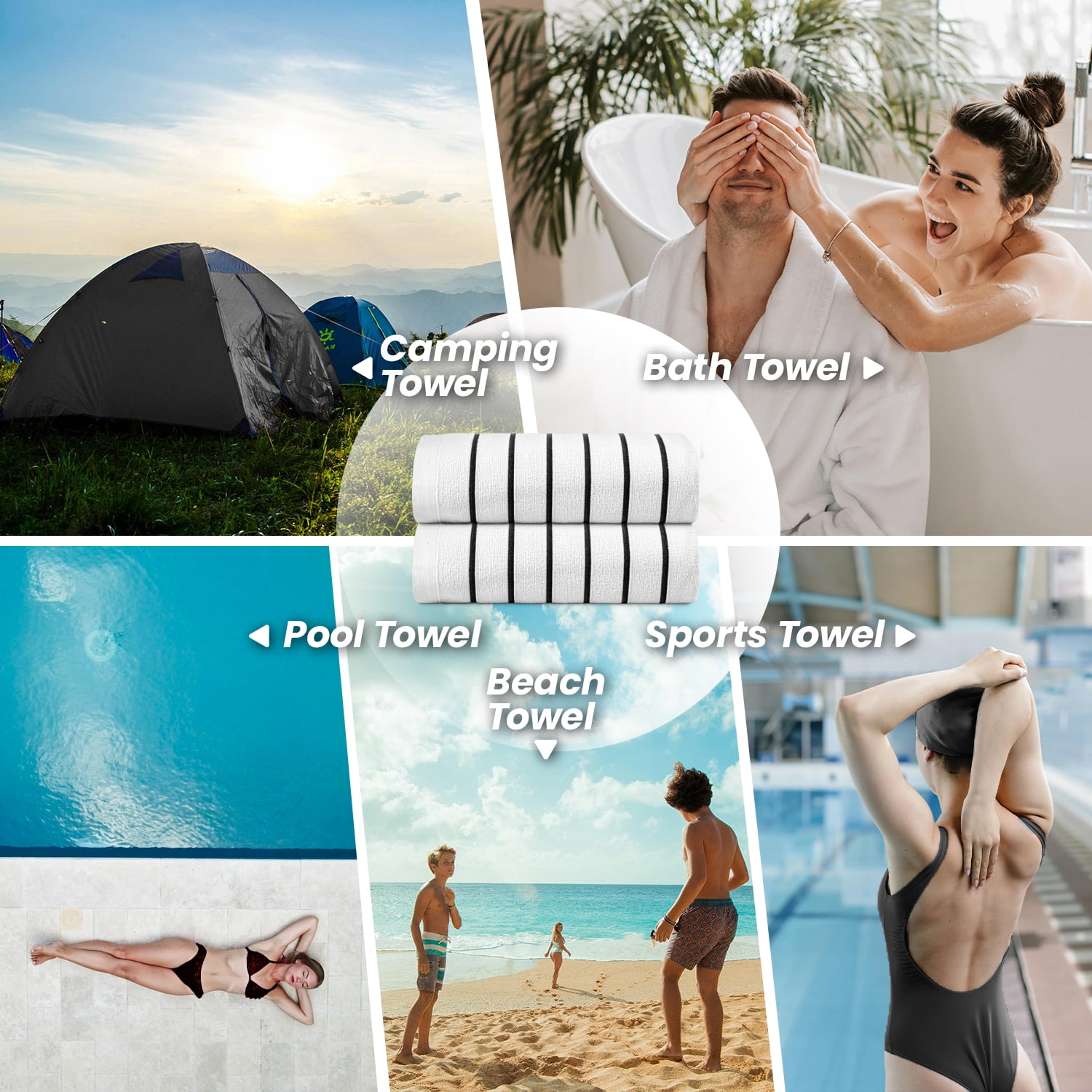 belem Black Horizontal Stripe Oversized Pool Towels Bulk 30x60-60 Pack Beach Towels Bulk - Highly Absorbent Spa & Hotel Bath Sheet - Quick Drying & Soft Towels in Bulk