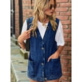 thumbnail image 5 of Plus Size Denim Vest Top for Women Button Down V Neck Waistcoat Sleeveless Jean Jacket Vests Dark Blue L, 5 of 9