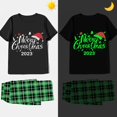 thumbnail image 3 of Pijamas familiares a juego de Navidad, conjunto de pijamas de manga corta con eslogan de sombrero de Navidad brillante luminoso, negro, 2023, 3 of 3