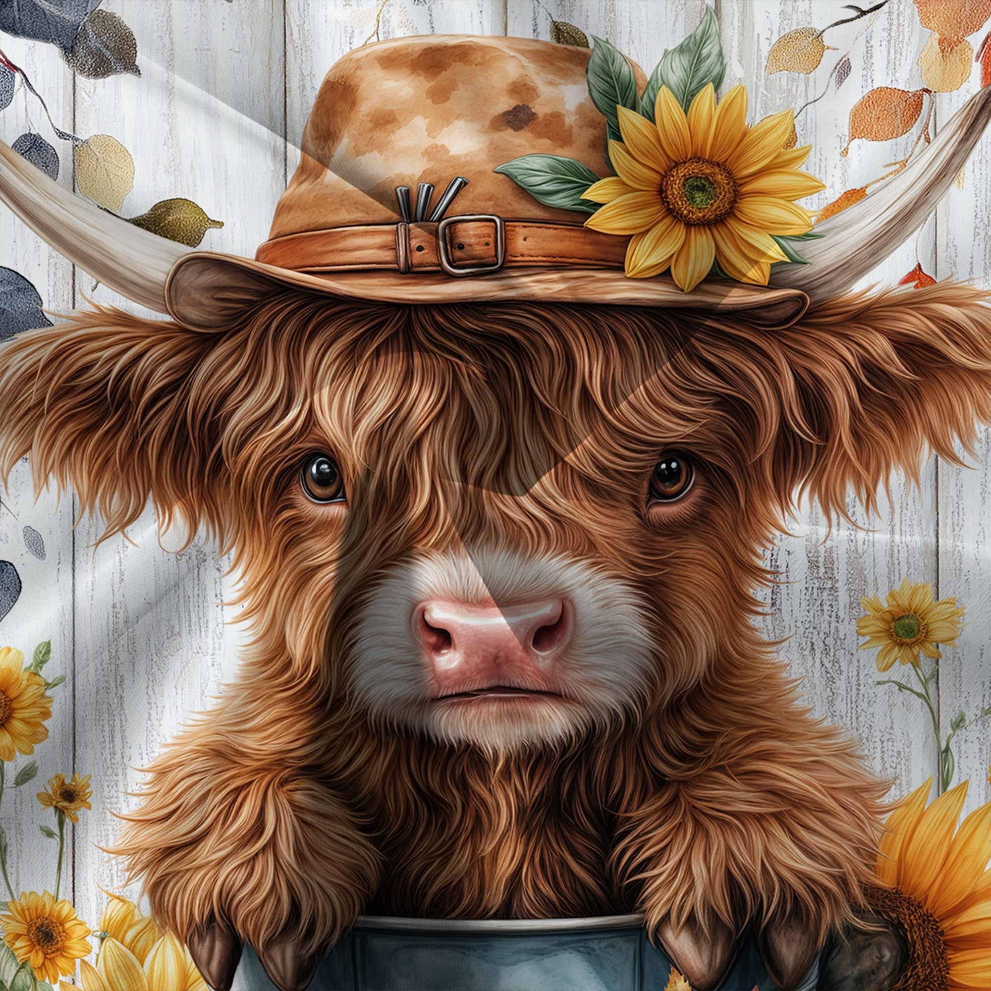 Fall Highland Cow Shower Curtain, Autumn Pumpkin Harvest Maple Leaves Wooden Western Bath Curtain, Funny Animals Thanksgiving Farmhouse Bathroom Shower Curtain Set with Hooks, 70X85in