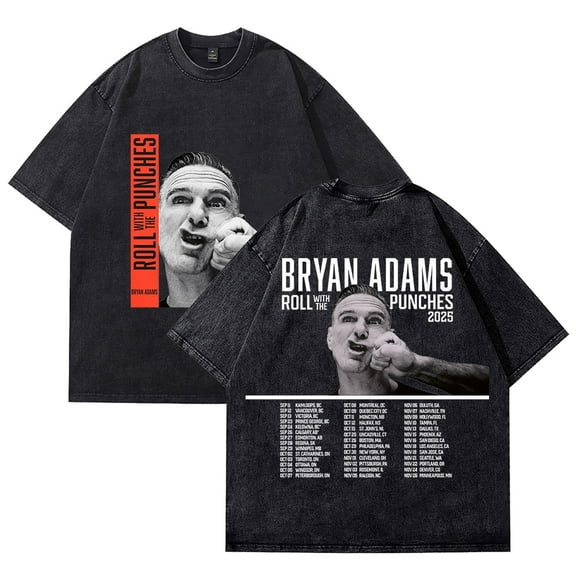 Bryan Adams Roll With The Punches 2025 Washed T-shirt Classic Short Sleeve Unisex Casual Wear