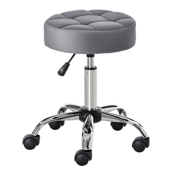 Rolling Stool Height Adjustable, Vanity Chair with Swivel Wheels, Grey Office Chair