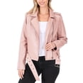 thumbnail image 2 of KOGMO Women's Snake Embossed Vegan Leather Moto Jacket with Belt, 2 of 5