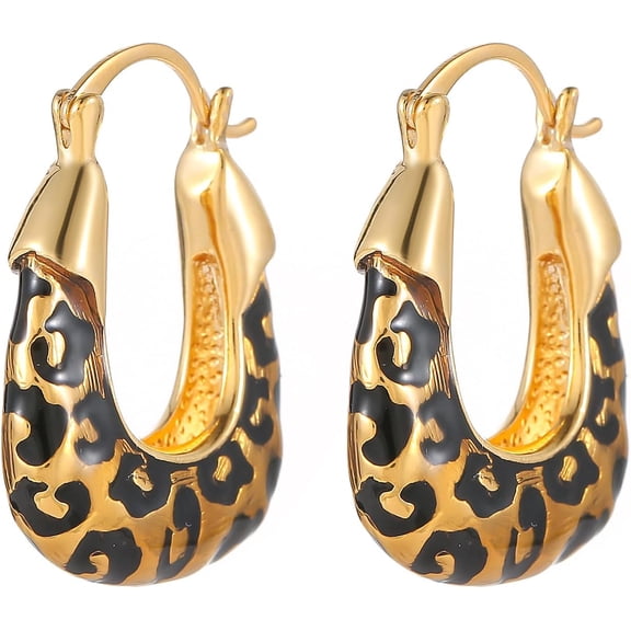 Leopard Print Earrings for Women Gold-tone and Black Hoop Earrings Geometric Drop Earring Studs Hypoallergenic Fashion Jewelry Gifts Unisex