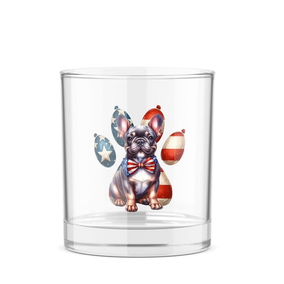Patriotic French Bulldog 4th of July Independence Paws 11oz Whiskey Glass Mug Dog Lover Gifts Whiskey Cocktail Glasses Cup - 02010