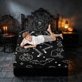 thumbnail image 5 of Homewish Halloween Skeleton Twin Sheets, Black Cat Castle Owl Bedding, Black White Orange, 3-Piece (1 Flat Sheet, 1 Fitted Sheet and 1 Pillowcase), 5 of 6