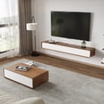 thumbnail image 6 of POVISON Modern Floating TV Stand with Coffee Table, Wood Living Room Set, Black, 78.74" Media Console+ 51.18" Dark Wood Coffee Table, 6 of 13