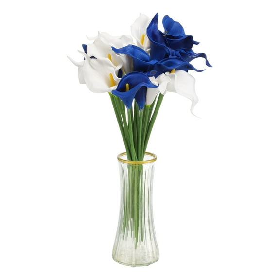 20pcs Artificial Calla Lily Fake Silk Flowers Bouquet Real Touch for Home Garden Wedding Party Decoration, Blue/White