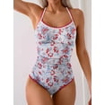 thumbnail image 4 of Traje de baño de una pieza Eomenie Tummy Control con estampado floral rojo fruncido, 4 of 4