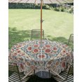 thumbnail image 2 of Outdoor Tablecloth with Umbrella Hole Zipper Mediterranean Round Tablecloth 60" Waterproof Outside Table Cloth Vintage Bohemia Ethnic Peony Flower Patio Table Cover Tablecloths for Picnic Party, 2 of 8