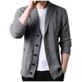 thumbnail image 3 of DHFJKG Mens Jacquard Sweater Knitted Jacket Slim Fit Shawl Collar Long Sleeve Button Up Cardigan Outwear Solid Color Knitting Coat With Pockets Fall Winter Comfort Outerwear, 3 of 6