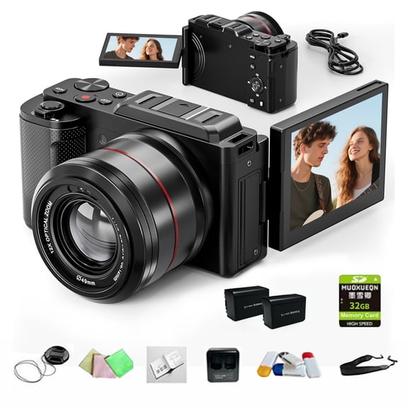 Cámara digital de 64MP para Fotografía, Cámara de video 4K para Blogs, Equipada con zoom Óptico 12x, Pantalla Táctil Abatible de 3.2 Pulgadas 180°, Autofoco, Visión Nocturna, WiFi, Cámara de Viaje
