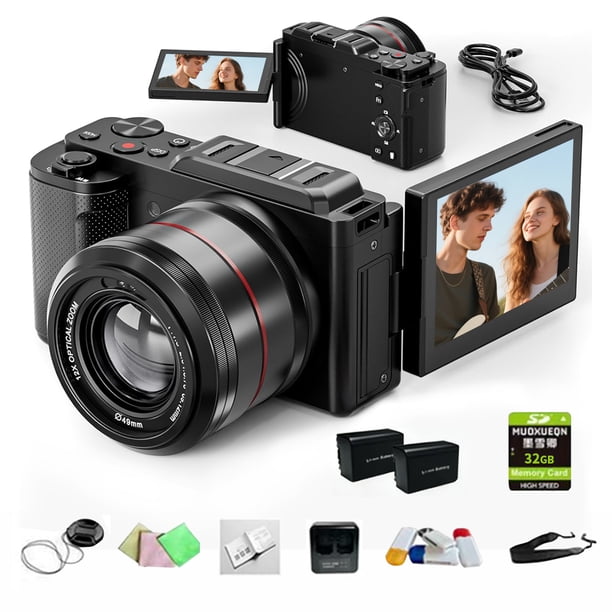 Cámara digital de 64MP para Fotografía, Cámara de video 4K para Blogs, Equipada con zoom Óptico 12x, Pantalla Táctil Abatible de 3.2 Pulgadas 180°, Autofoco, Visión Nocturna, WiFi, Cámara de Viaje