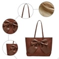 thumbnail image 4 of Stylago Large Suede Tote Handbags Fashion Leather Bow Work Shopping Shoulder Purses Ladies Travel Daily Underarm Hobos Bag Brown, 4 of 5