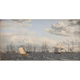 thumbnail image 2 of Christoffer Wilhelm Eckersberg 14x9 Gold Ornate Wood Frame and Double Matted Museum Art Print Titled - A Russian Fleet at Anchor Near Elsinore (1826), 2 of 4