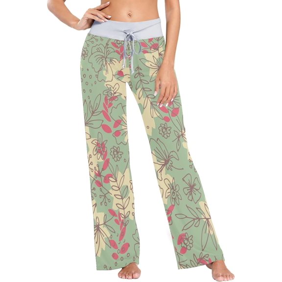 GZHJMY Women's Pajama Pants Flowers and Leaves Comfy Stretch Sleepwear Essentials womens Lightweight Lounge Terry Pajama Pant, Large