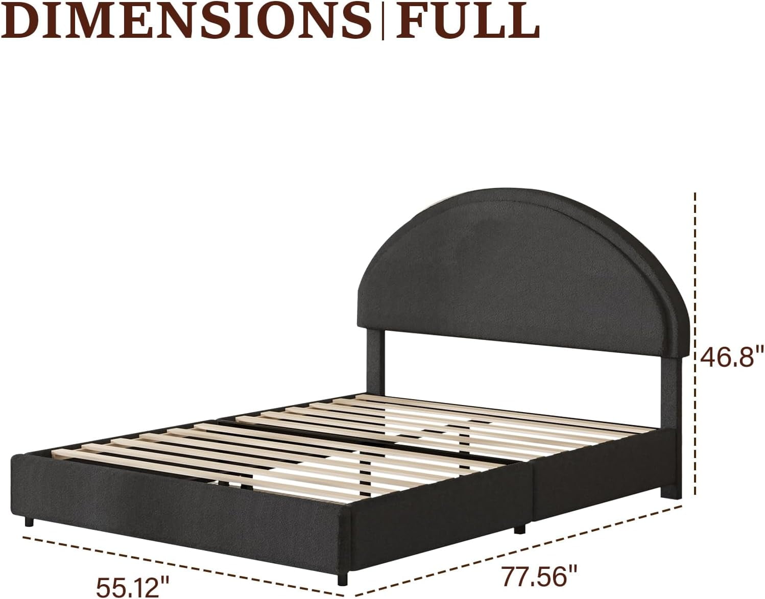 4 EVER WINNER Full Size Bed Frame, Boucle Upholstered Bed Frame with Headboard, Gray Full Bed Frame, Dark Gray