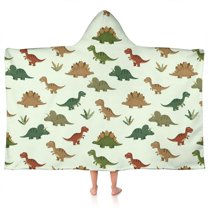 Light Green Dinosaurs Plants Pattern Hooded Bath Towel，50"x30" for Ages 3 To 12 Kids, Quick Dry Lightweight Soft Microfiber Hood Beach Towel Cover Up for Kids