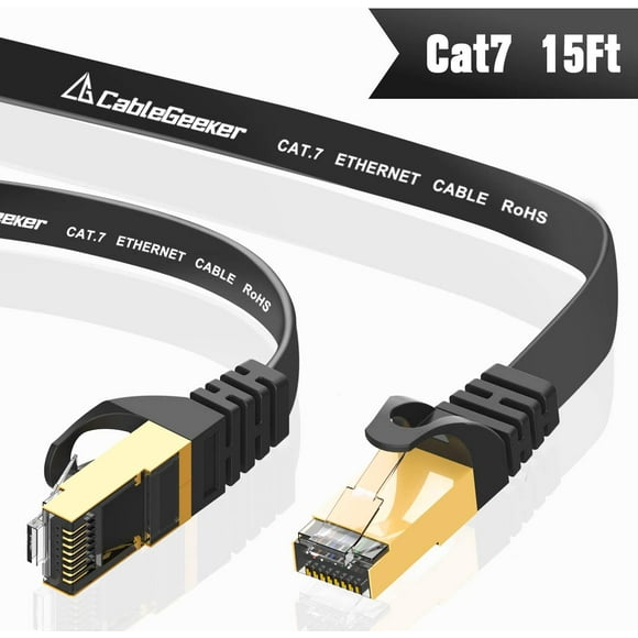 CableGeeker Cat7 Câble Ethernet Blindé 15ft (Câble le Plus Rapide) Plat Support de Câble Ethernet Patch Cat5/Cat6