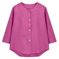 thumbnail image 5 of Only Moment Blouses for Women 3/4 Sleeve V Neck Wash Cotton Blouses Business Casual Tops Zip Front V Neck Work Shirts Loose Fit Tunic Tops Hot Pink,S, 5 of 9
