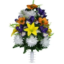 Sympathy Silks Artificial Cemetery Flowers Orange Magnolia and Yellow Lily Bouquet for Vase