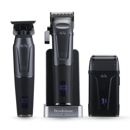 Brookstone Christian McCaffrey Special Edition, 3-in-1 Cordless Rechargeable Pro Shaving Kit Includes Men's Electric Shaver, Trimmer, and Clipper