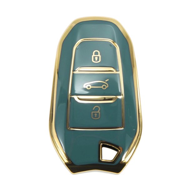 Funda de Llave de Auto de Silicona TPU en Tonos Gris y Dorado para Peugeot 308 - Funda de Control Remoto de 3 Botones