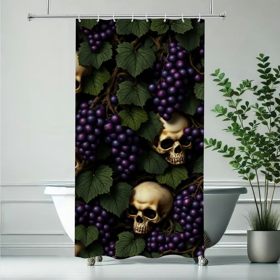 RKSupls Waterproof Shower Curtain, Gothic Skull Grape Vine Polyester Shower Curtain with Hooks for Chic Elegant Home Bathtub Bathroom Decor Washable,90x180cm