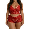thumbnail image 6 of Yuanlook Women Plus Size Lace Loungewear Set, Spaghetti Strap V Neck Cami Crop Top & High Waist Shorts Bow Decor Daily Sleep Outfit S-XXXXL, 6 of 7