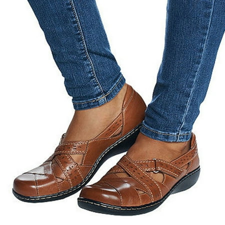 

Women s Retro Hollow Round Head Low Heeled Shallow Cross Roman Shoes