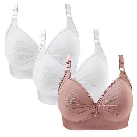 SNOWSONG Push Up Bras for WomenClearance! Wireless Bras Mixed Color 3-Pack Women s Seamless Breathable Lingerie Plus Size Non-Steel Ring Bra Bras for Women Comfy Bras for Women Pink 42