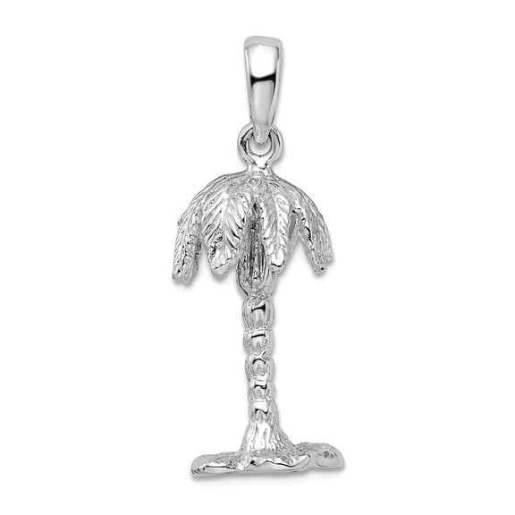925 Sterling Silver Rhodium Plated Polished Textured 3d Palm Tree Pendant Necklace 29.21mm long Pendant for Women