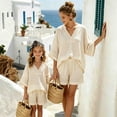thumbnail image 2 of Girls Summer 2 Piece Outfits Striped V Neck 3/4 Sleeve Loose Fit Top and Elastic Waist Shorts Set Trendy Color Block Matching Sets Casual Resort Wear Beach Vacation Travel Outfits, 2 of 5