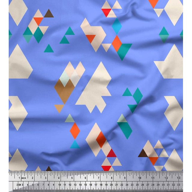 Soimoi Blue Poly Georgette Fabric Geometric Abstract Printed Fabric 1 Yard 42 Inch Wide