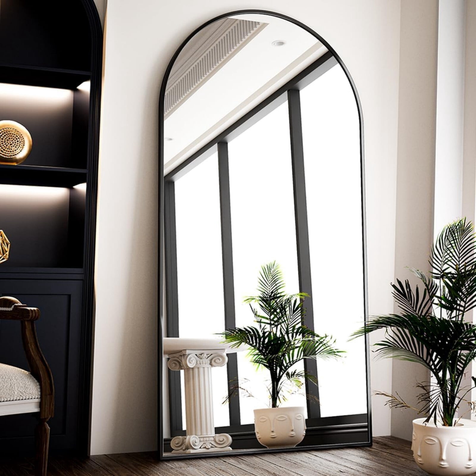 SHATTERVIEW 78"x 35" Arched Full Length Mirror Floor Mirror with stand, Black