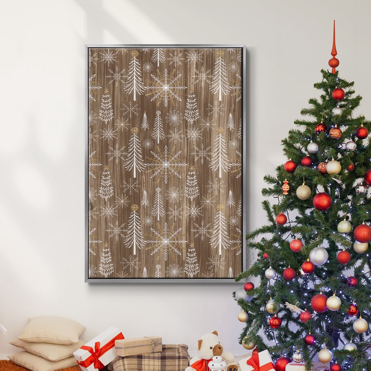 Barnwood Wonderland Collection E - Framed Gallery Wrapped Holiday Canvas - 27 x 41 - Silver Frame