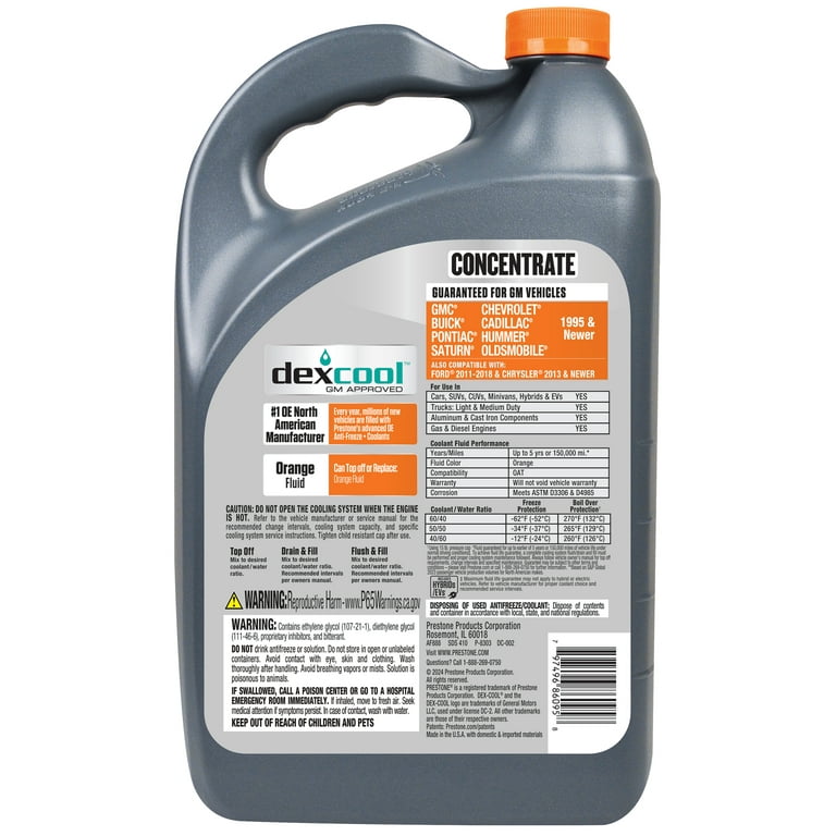 Prestone Dex-Cool Coolant Antifreeze Concentrate, Ready to Use