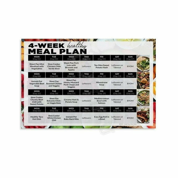 4-Week Healthy Meal Plan Poster Canvas Painting Posters And Prints Wall Art for Living Room Bedroom Decor