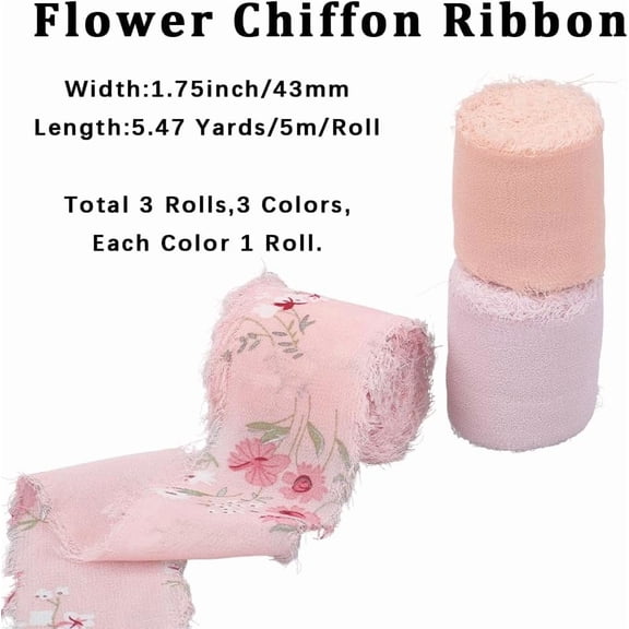 1 set 3 Style Floral Fringe Chiffon Ribbon 15Ydsx1.7In Handmade Frayed Edge Fabric Silk Chiffon Ribbon Set for Wedding Invitations Party Birthday Spring Flower Bouquets Gift DIY Crafts Wrapping